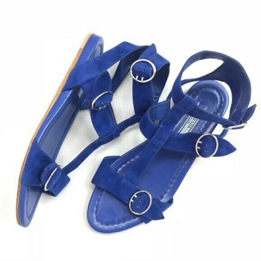 Prada gladiator suede sandals in sapphire color size 37